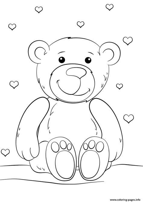 Teddy Bear Valentines Love Heart Coloring page Printable