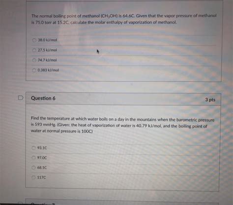 Solved The normal boiling point of methanol (CH3OH) is | Chegg.com