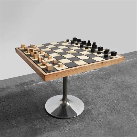 Custom made chess table with Bauhaus chess set by Josef Hartwig ...