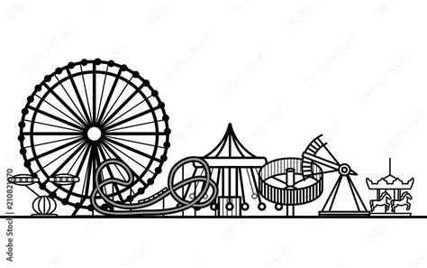 Silhouette Black Amusement Park. Vector Stock Vector | Adobe Stock