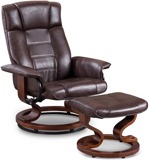 Mcombo Leather Soft Swiveling Recliner Chair With Wrapped Swiveling Wood Base And Matching ...