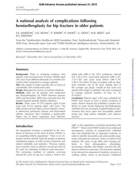 (PDF) A national analysis of complications following hemiarthroplasty ...