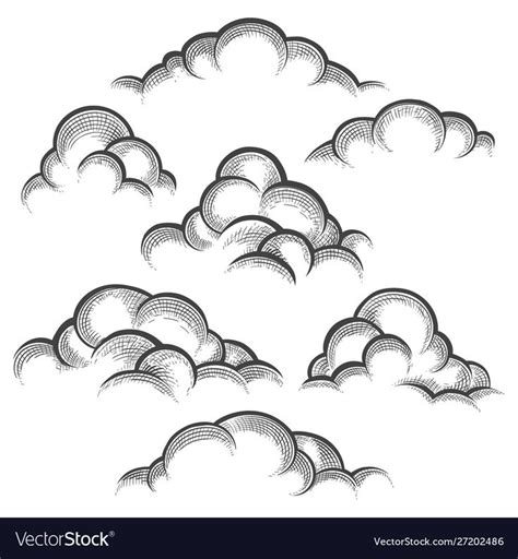 Clouds engraving set Royalty Free Vector Image , #Sponsored, #set, #engraving, #Clouds, #Royalty ...