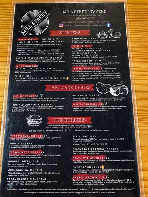 Menu at Mill Street Tavern pub & bar, Ardmore