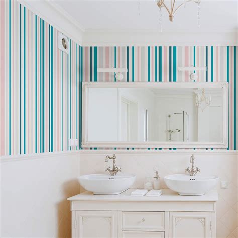 Teal and White Striped Removable Wallpaper 0297 | Walls By Me