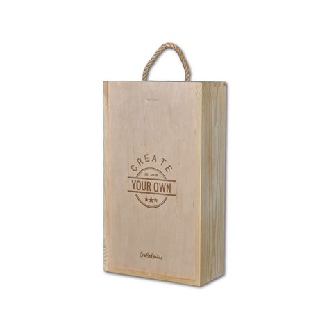 Personalised wooden double bottle wine box – natural finish – Crafted.Online