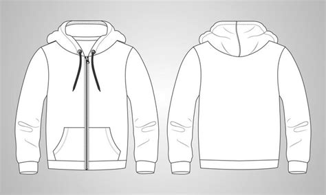 Long sleeve hoodie with Zipper technical fashion Drawing sketch template front and back view ...