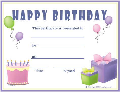 Free Birthday (Girl) Certificates, Certificate Free Birthday (Girl)