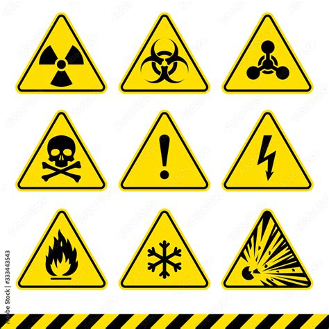 Vektorová grafika „Warning signs set. Danger icons. Radiation sign. Biohazard sign. Toxic sign ...