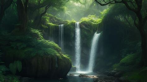 Premium AI Image | Mystical Forest Waterfall