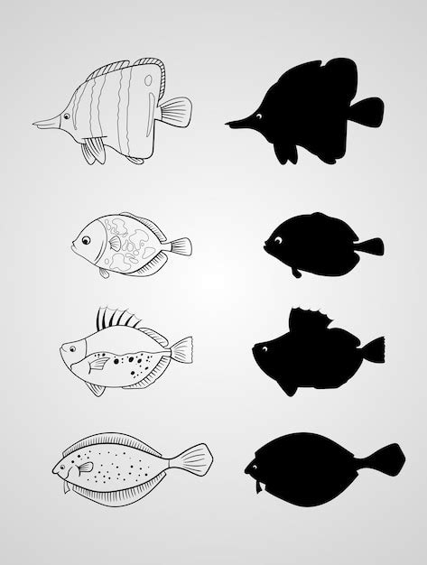 Detailed Fish Line Art Clipart Black And White PNG, SVG, 48% OFF