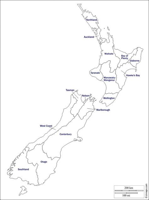 Blank map of New Zealand: outline map and vector map of New Zealand