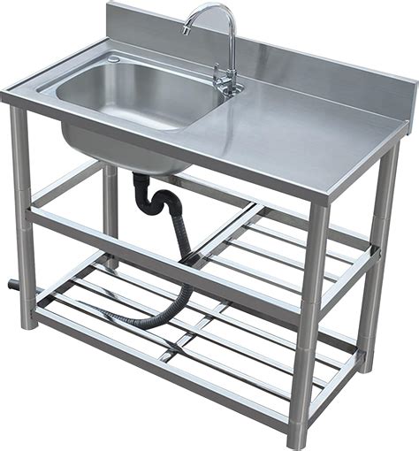 Free-standing Catering Sink, Left Sink, 304 Stainless Steel Sink Single Bowl, Kitchen Sink with ...