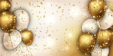 Luxury Gold and White foil balloons with confetti in white background vector. 3d realistic ...