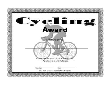 Certificate For Cycling – Outstanding Performance Award | Certificate Templates | Teachers