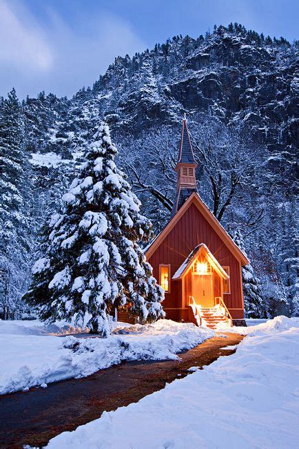 Yosemite church in winter | Country church, Winter scenes, National parks