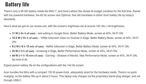 Acer nitro 7 battery life — Acer Community