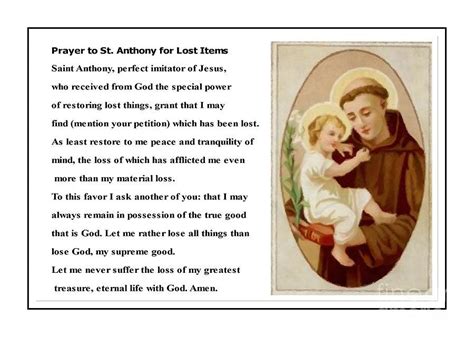 Prayer To St. Anthony For Lost Items Photograph by Barbara Griffin | St anthony prayer lost, St ...