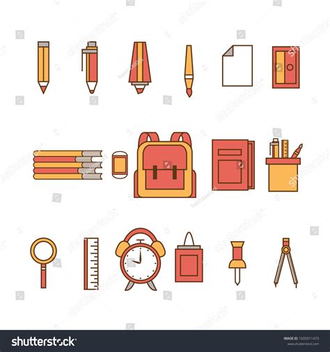 Collection School Supplies Icons Stock Vector (Royalty Free) 1605011473 | Shutterstock