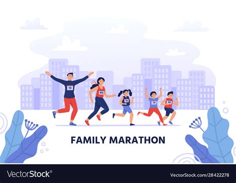 Family marathon happy parents run together Vector Image