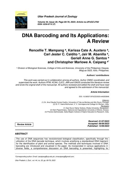 (PDF) DNA Barcoding and Its Applications: A Review