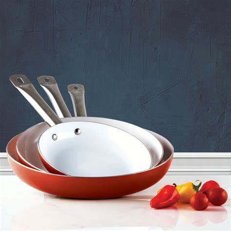 3 Pack Healthy Ceramic Frying Pan Set - Nonstick Ceramic Red Pan With ...
