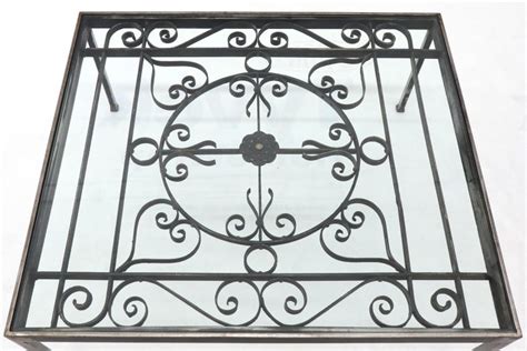 Massive Wide Rectangle Glass Top Wrought Iron Coffee Center Table For Sale at 1stDibs