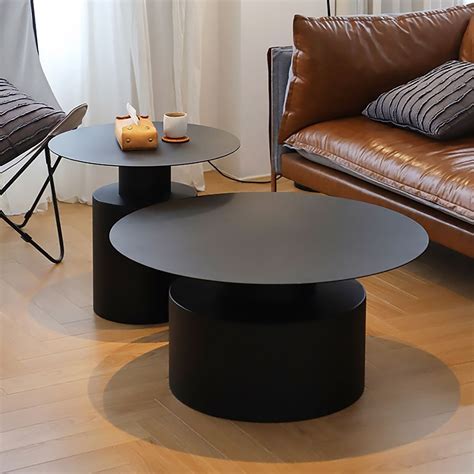 White/Black Round Coffee Table Metal Accent Table Set of 2 | Metal accent table, Coffee table ...