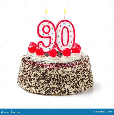 Cake With Burning Candle Number 90 Stock Photo - Image: 46801436