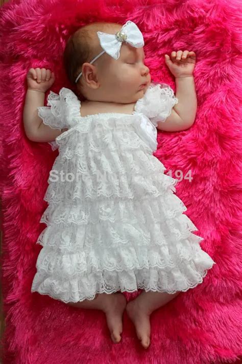 2015 Newborn Baby Girls Dresses For Baby Christening Blessing White Petti Lace Ruffle Girls ...