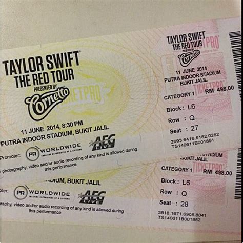 Taylor Swift The Red Tour Kuala Lumpur, Tickets & Vouchers, Local ...