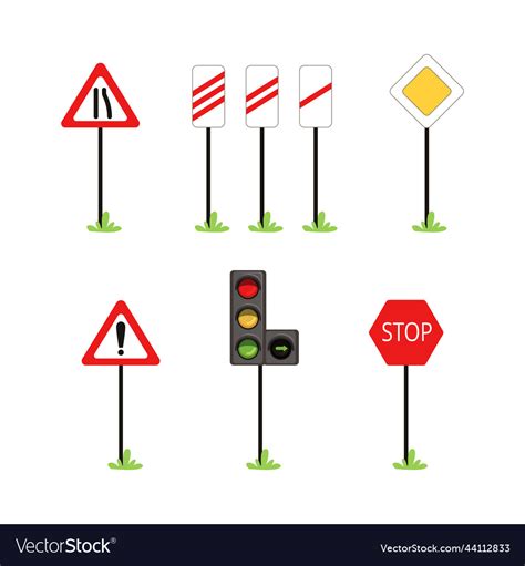 Set of road signs traffic light Royalty Free Vector Image