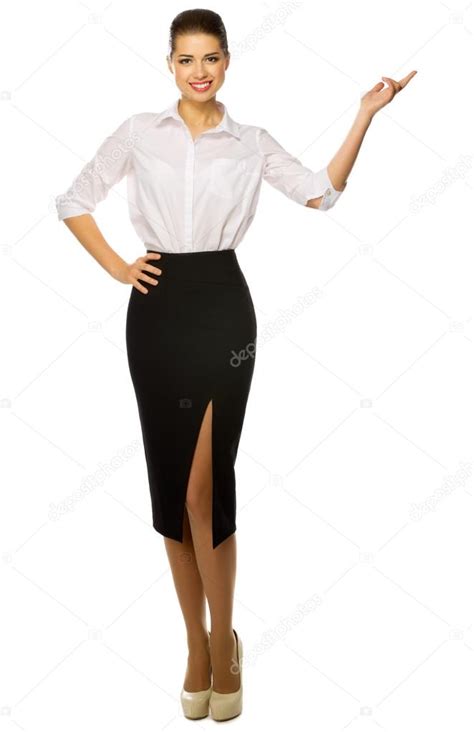 Businesswoman shows pointing gesture — Stock Photo © rbvrbv #112165616