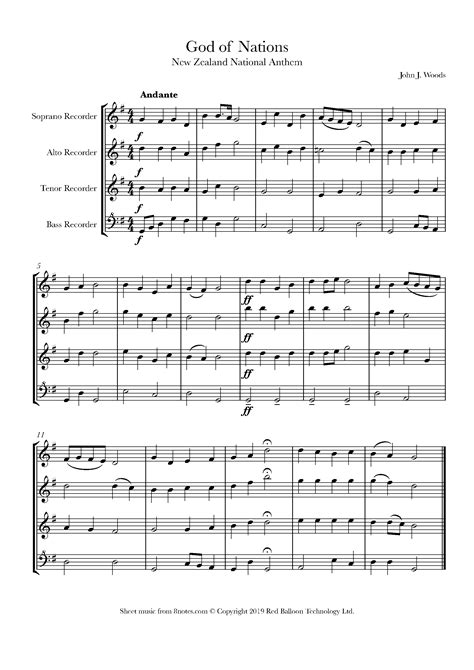 John J. Woods - God Defend New Zealand (New Zealand National Anthem) Sheet music for Recorder ...