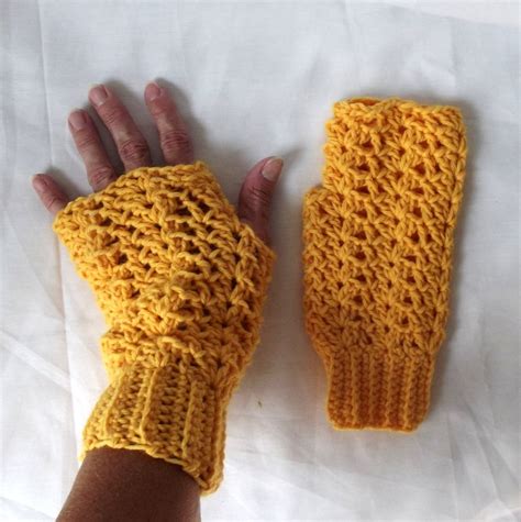 Crochet Fingerless Gloves Marigold Yellow Texting Gloves Boho | Etsy