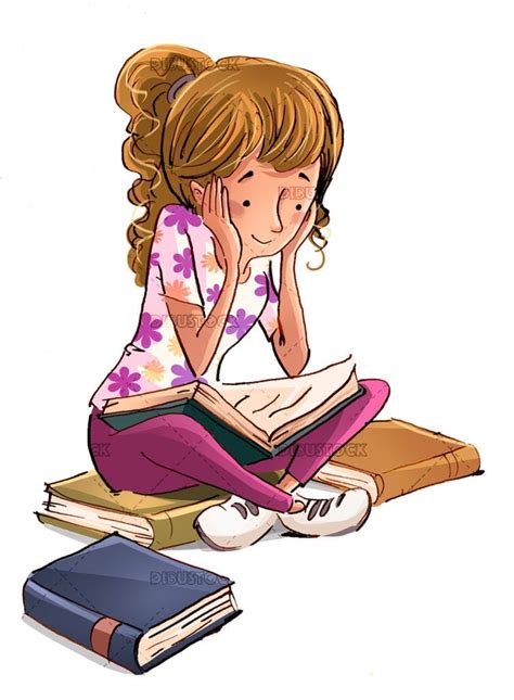 Girl reading books - Illustrations from Dibustock Children's Stories. Illustration experts