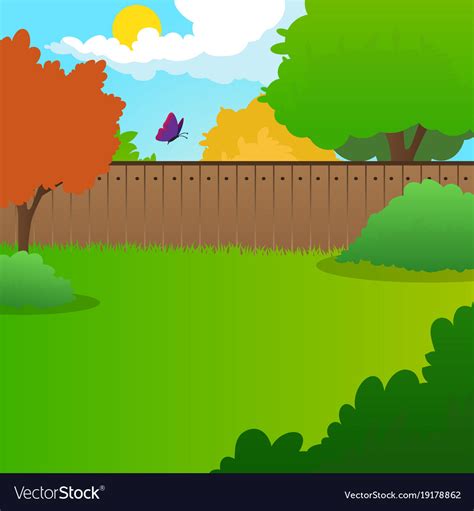 Cartoon backyard landscape with green meadow Vector Image