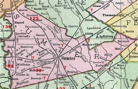 Sumter County, South Carolina, 1911, Map, Rand McNally, City of Sumter ...