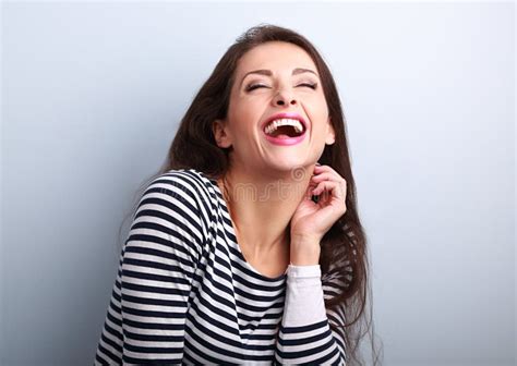 Laughing Young Casual Woman with Wide Open Mouth and Closed Eyes Stock Image - Image of ...