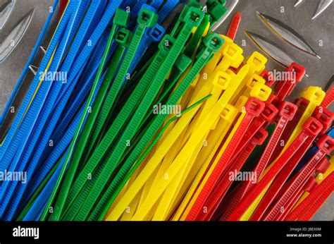 Set colored cable ties, close up Stock Photo - Alamy