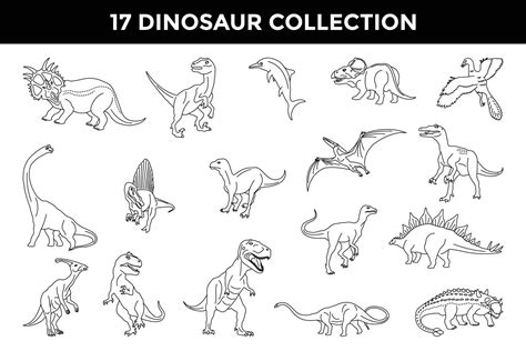 dinosaur outline drawing illustration collection 13449178 Vector Art at Vecteezy