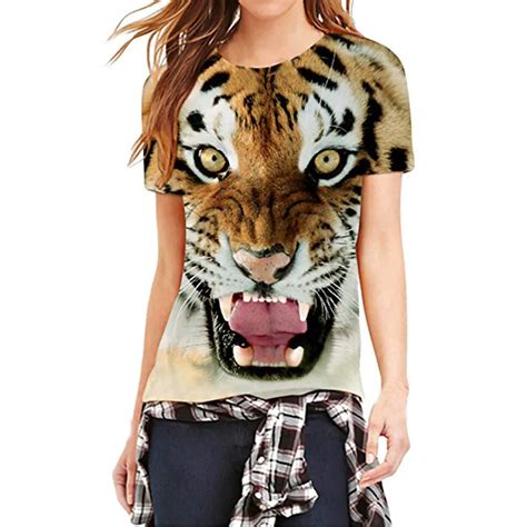 2018 Fashion Tshirt Funny Women Mode 3D Print Tiger Casual Short Sleeve Top T Shirts harajuku ...