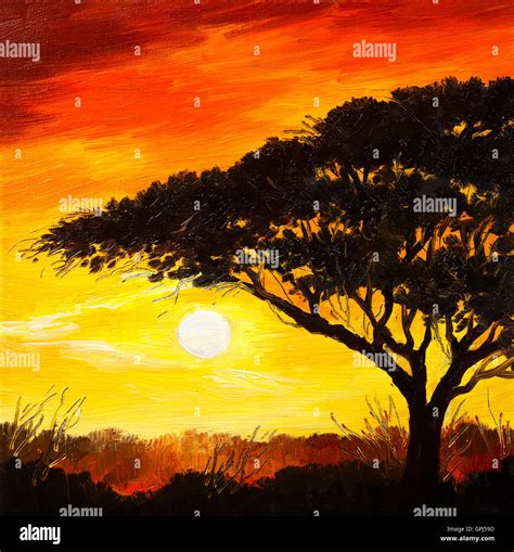 oil painting landscape - sunset in the forest, wallpaper, bright sun ...