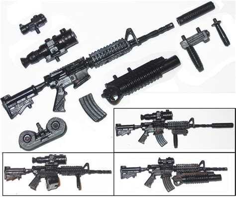M4 Carbine Rifle with Accessories BLACK Version DELUXE - "Modular" 1:18 Scale Weapon for 3-3/4 ...