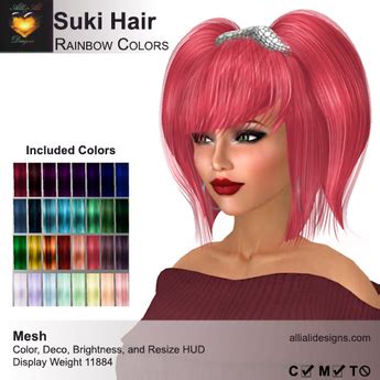 Second Life Marketplace - A&A Suki Hair Rainbow Colors Pack. Womens Mesh Pigtails