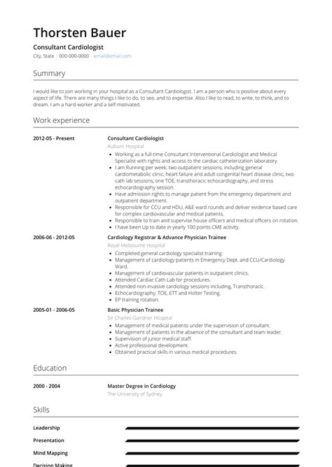 Cardiologist - Resume Samples and Templates | VisualCV