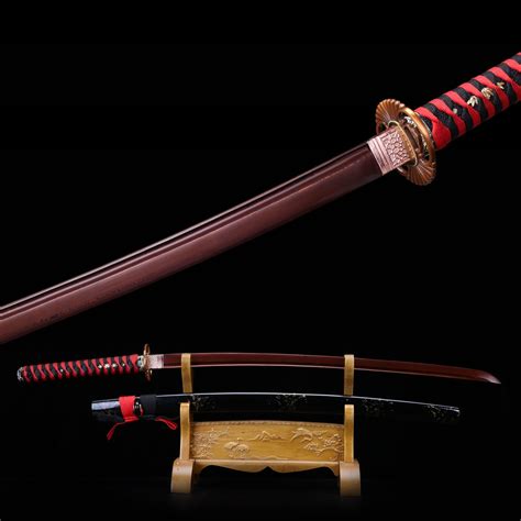 Handmade Full Tang Damascus Steel Red Blade Katana Japanese Samurai Swords - HandmadeKatana