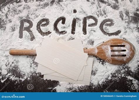 Word Recipe Written In White Flour And Spatula On Wood Stock Photo - Image: 50046645