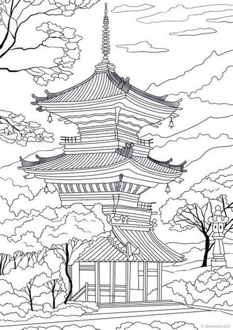 Japanese Temple Printable Adult Coloring Page From Favoreads coloring ...