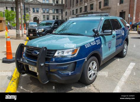 Massachusetts State Police trooper car on Beacon Hill in downtown ...